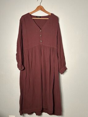Madewell Maroon V-Neck Textured Cotton Dress with buttons size 8